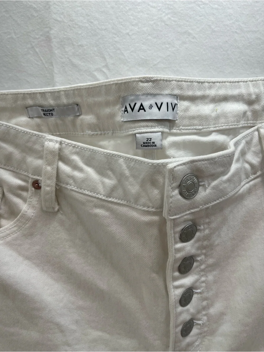 Ava‎ & Viv Womens Plus Size 22 White High Rise Straight Leg Button Fly Jeans NWT